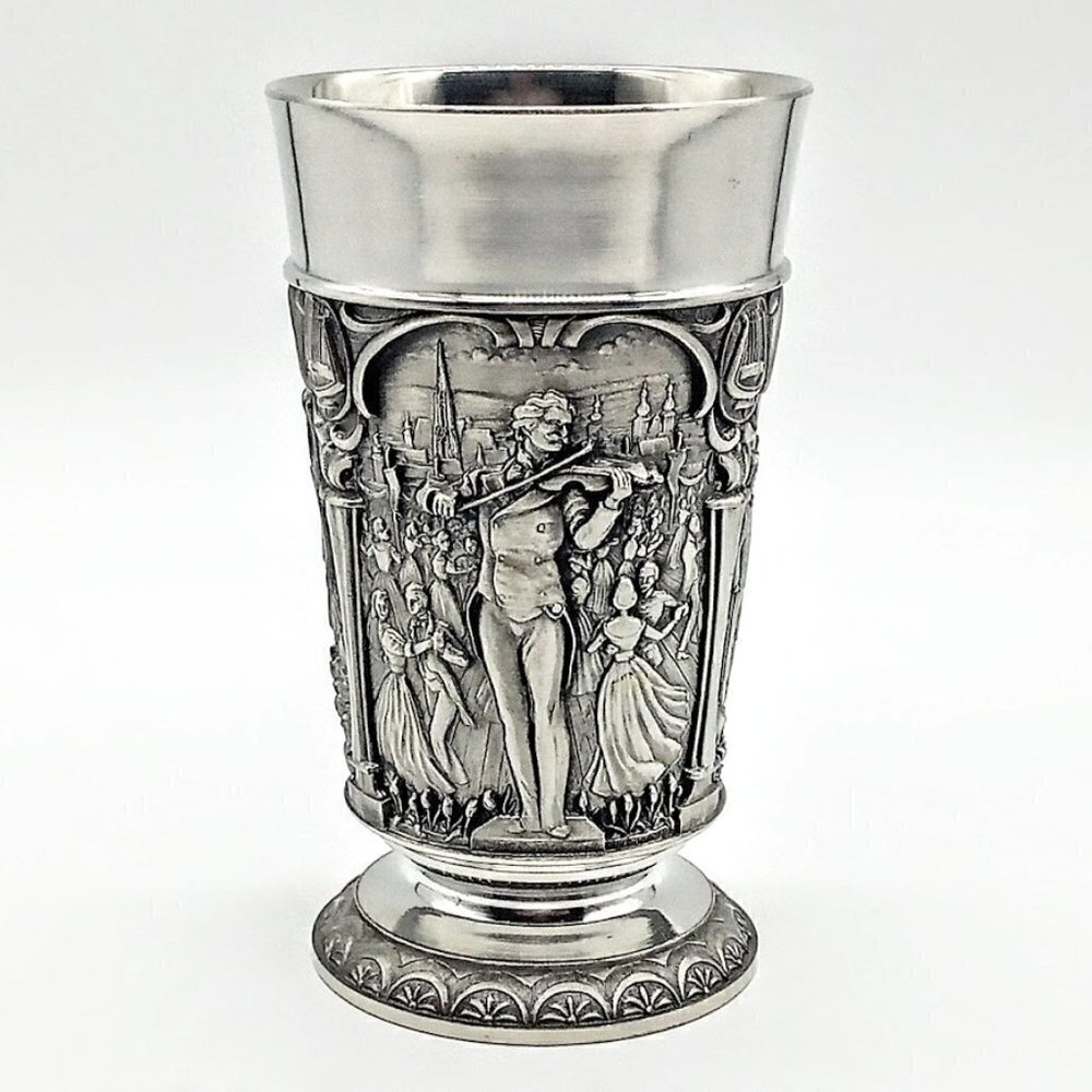 Vintage Feinzinn GES.GESCH NK W Germany Footed Pewter Goblet Cup - Violinist